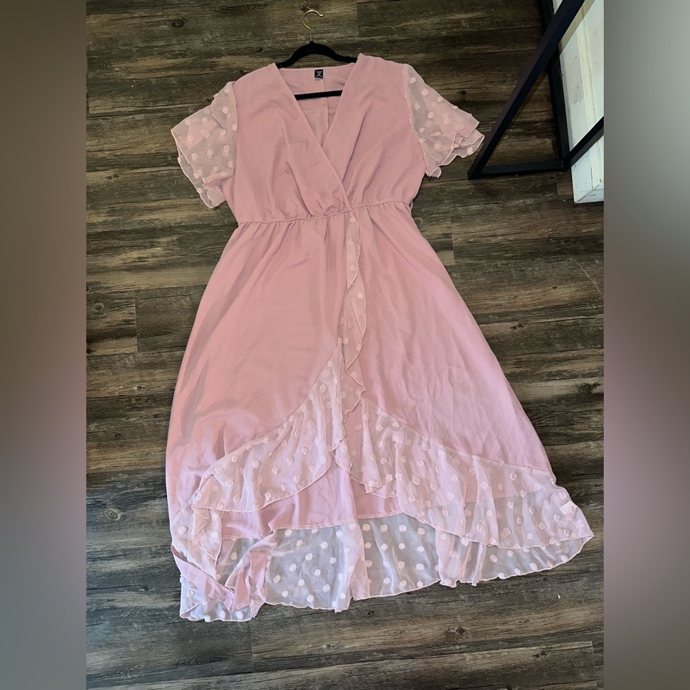 Shein Curve Pink Polka Dot Flowy Maxi Dress Size 2XL - Picture 3 of 14